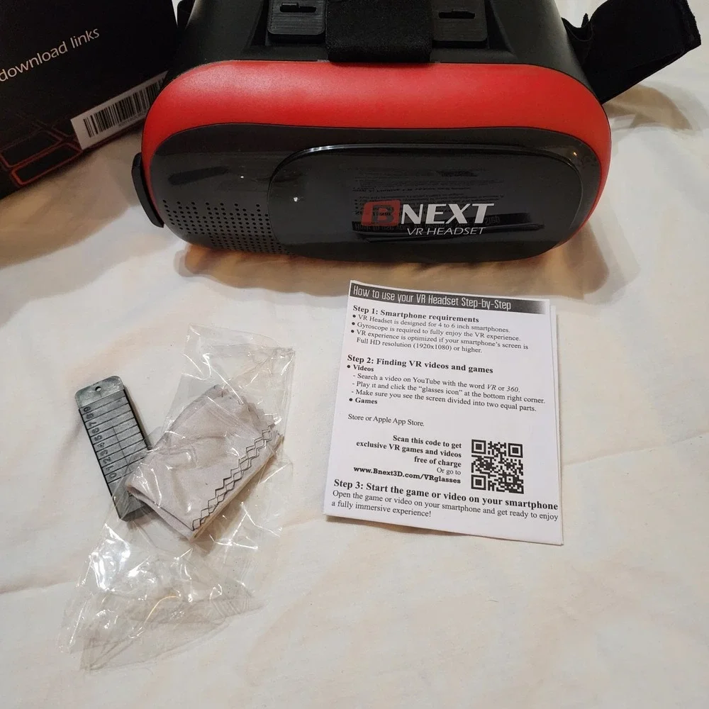 BNEXT VR‎ Headset - Universal Virtual Reality Goggles - iPhone & Android Red EUC